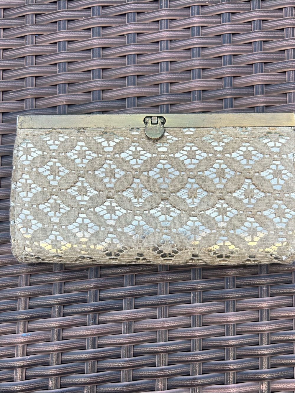 Kardashian Kollection Lace Overlay Clutch Wallet with gold metal frame